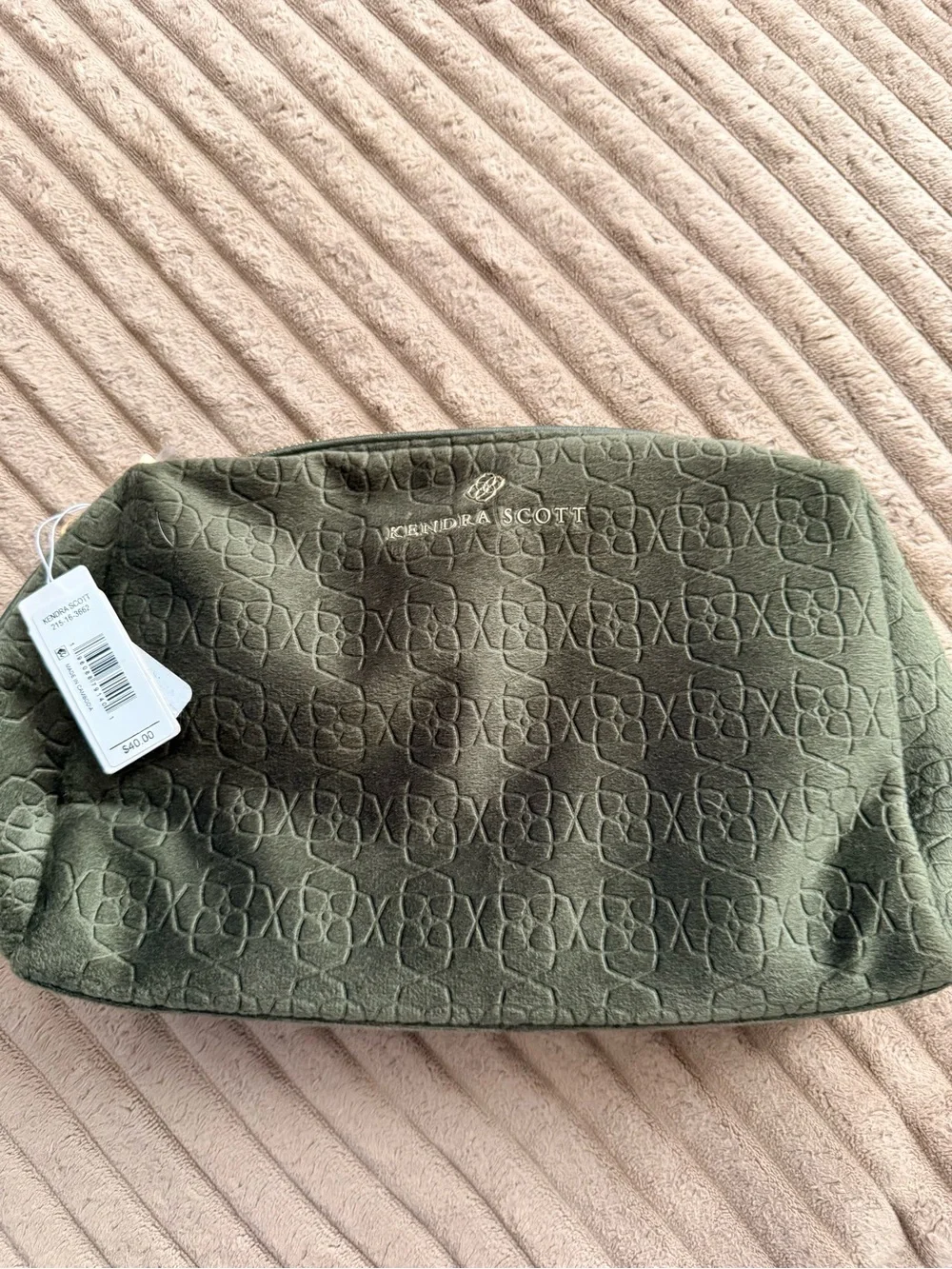 Kendra Scott Green Embossed Travel Cosmetic Pouch